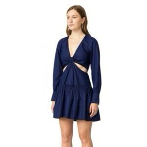Jason Wu Dress Womens Cotton Cutout Dress In Navy Blue Long Sleeves Size Medium